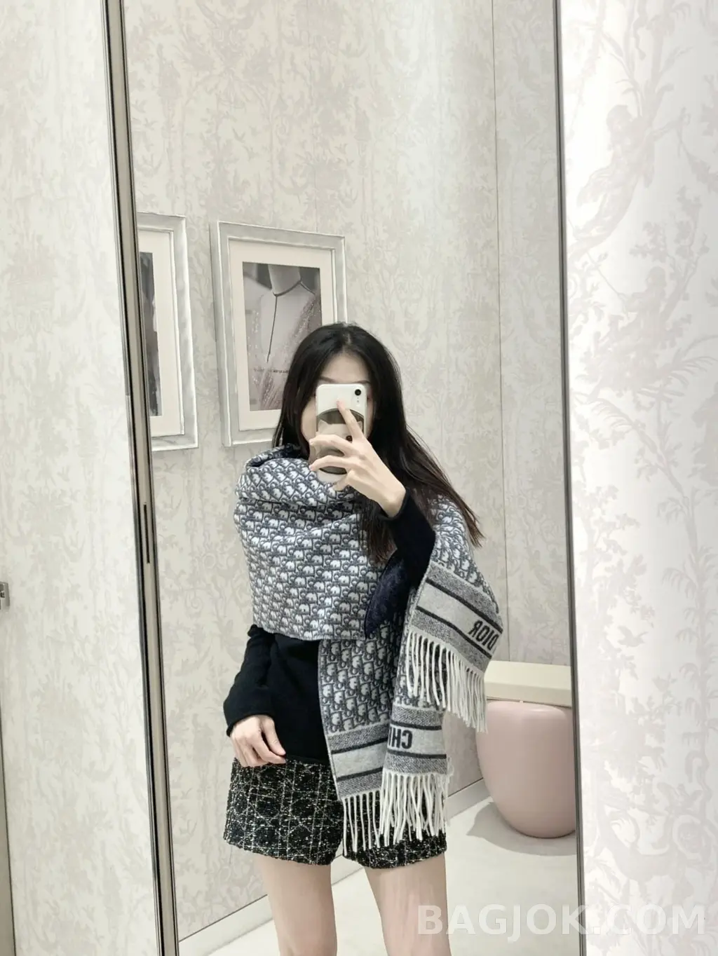 디올 디올 오블리크 리버서블 캐시미어 숄 상세 이미지
