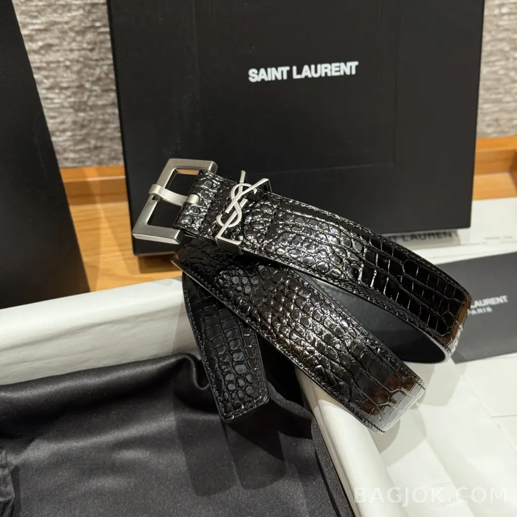 생로랑 생로랑 크로커다일 엠보스드 벨트 30mm 상세 이미지