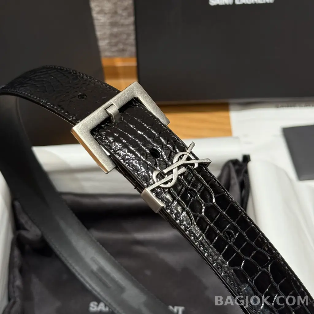 생로랑 생로랑 크로커다일 엠보스드 벨트 30mm 상세 이미지