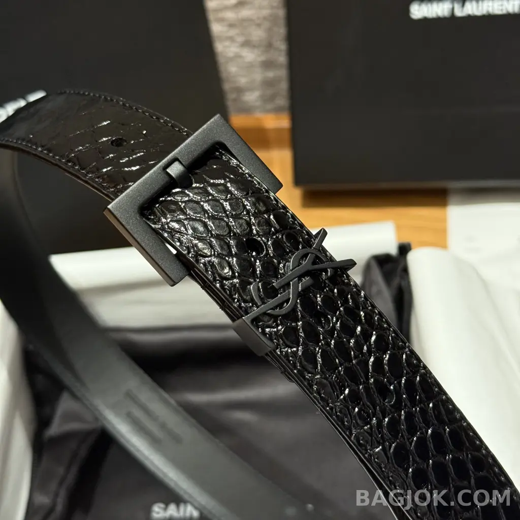 생로랑 생로랑 크로커다일 엠보스드 벨트 30mm 상세 이미지