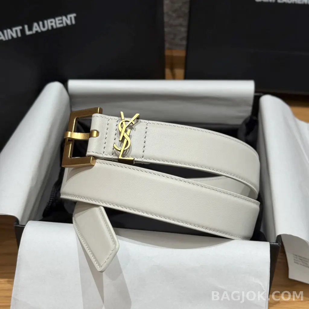 생로랑 생로랑 YSL 모노그램 레더 벨트 화이트 30mm 상세 이미지