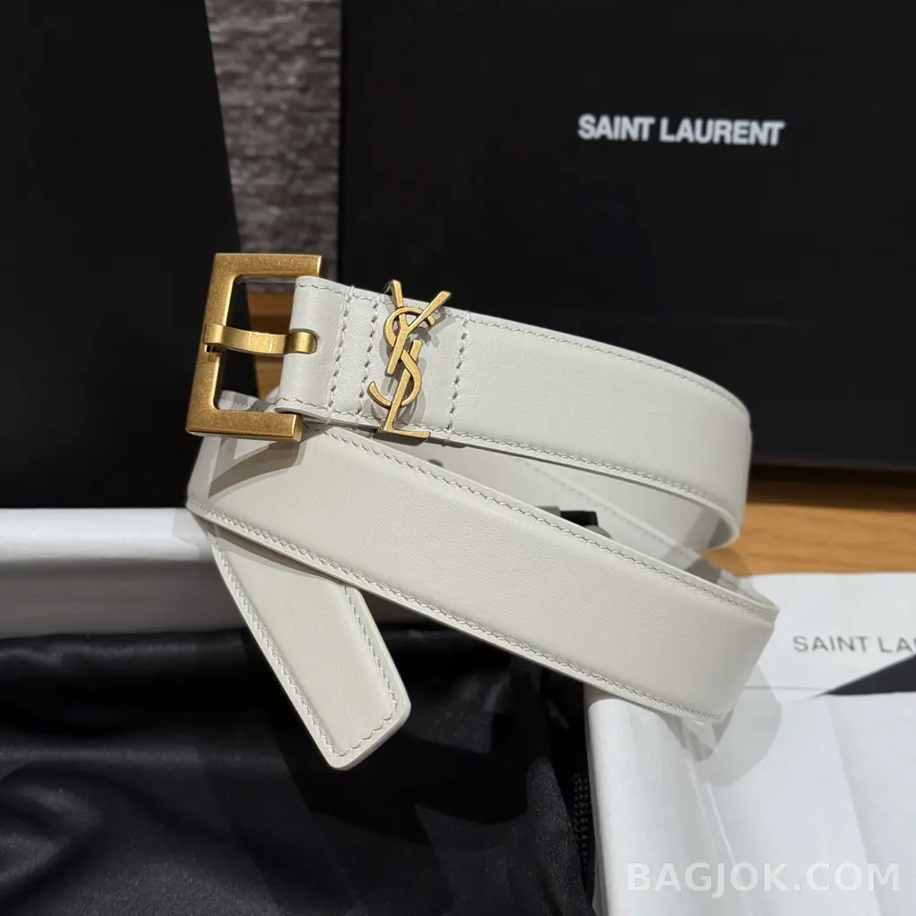 생로랑 생로랑 YSL 모노그램 레더 벨트 화이트 30mm 상세 이미지