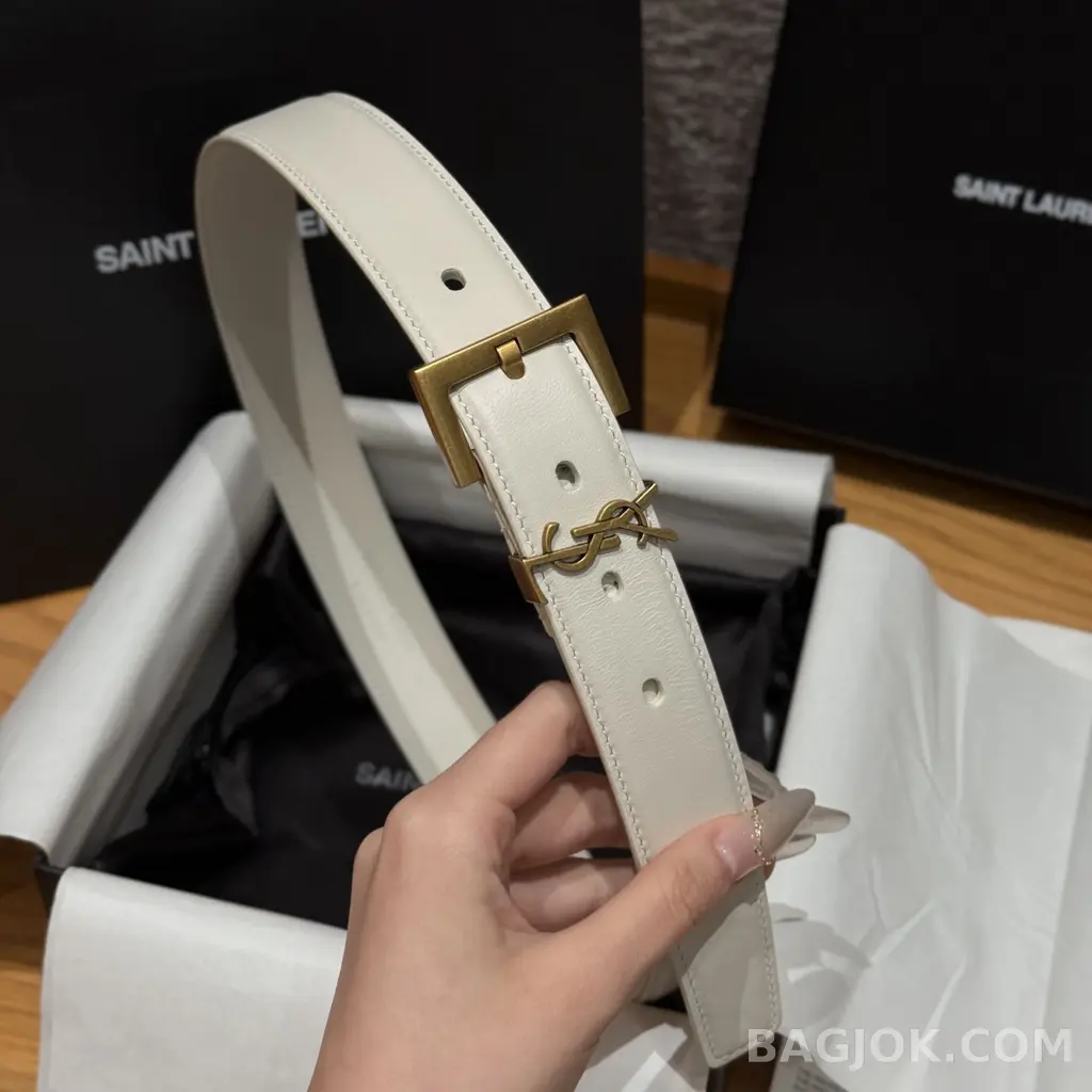 생로랑 생로랑 YSL 모노그램 레더 벨트 화이트 30mm 상세 이미지