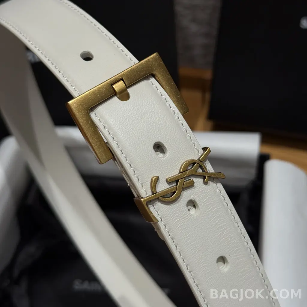 생로랑 생로랑 YSL 모노그램 레더 벨트 화이트 30mm 상세 이미지