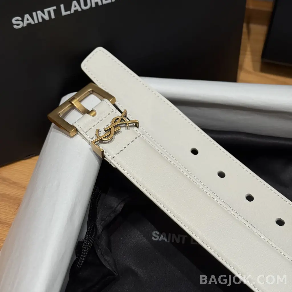 생로랑 생로랑 YSL 모노그램 레더 벨트 화이트 30mm 상세 이미지