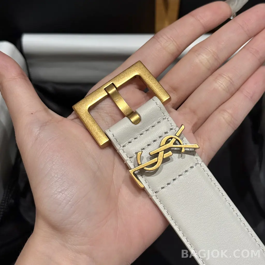 생로랑 생로랑 YSL 모노그램 레더 벨트 화이트 30mm 상세 이미지