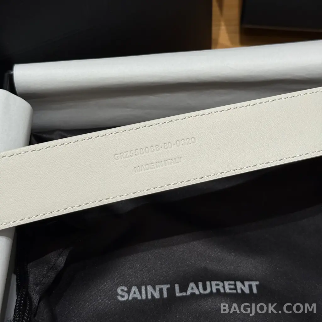 생로랑 생로랑 YSL 모노그램 레더 벨트 화이트 30mm 상세 이미지
