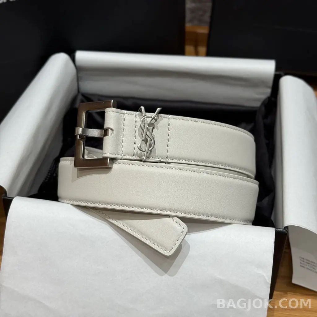 생로랑 생로랑 YSL 모노그램 레더 벨트 화이트 30mm 상세 이미지