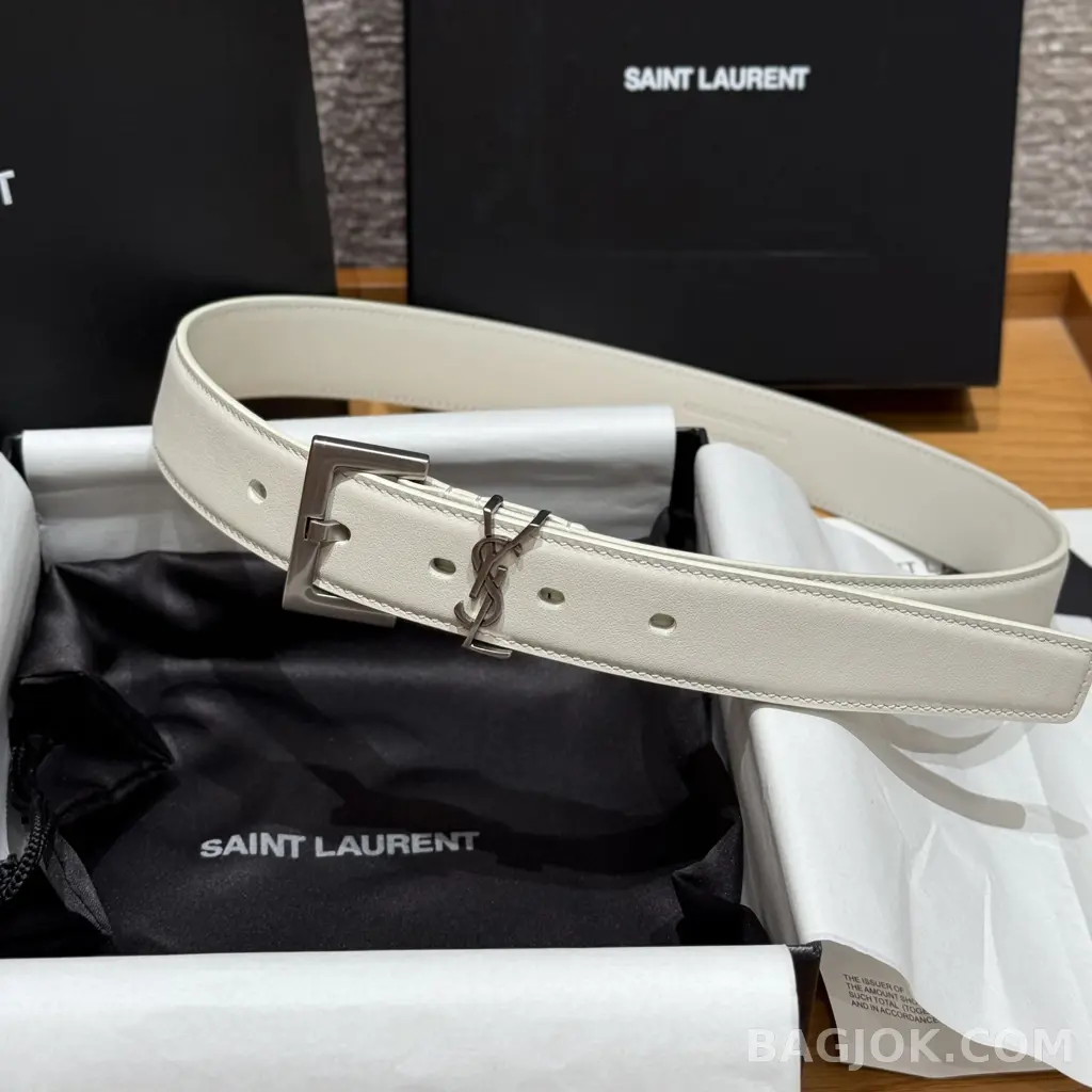 생로랑 생로랑 YSL 모노그램 레더 벨트 화이트 30mm 상세 이미지
