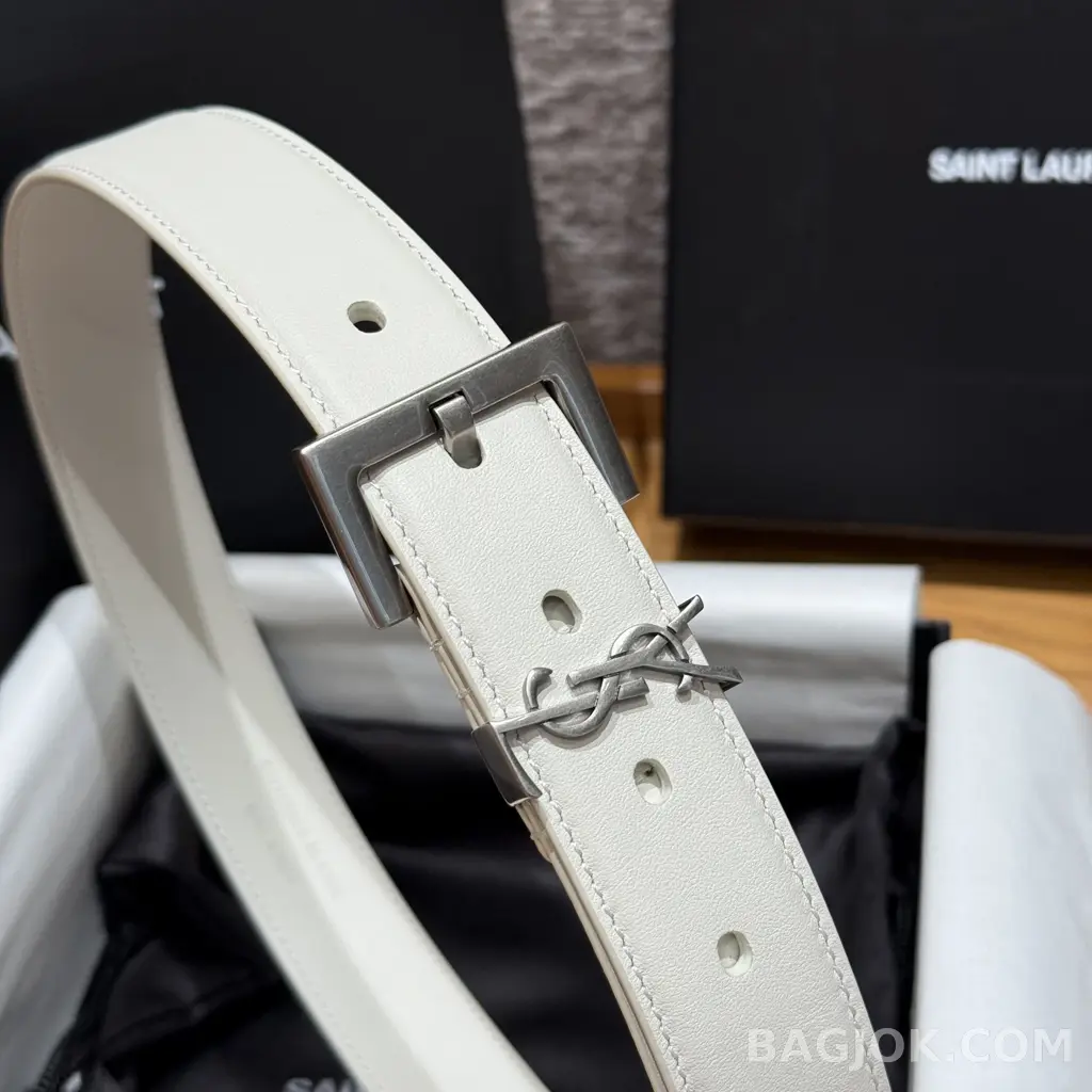 생로랑 생로랑 YSL 모노그램 레더 벨트 화이트 30mm 상세 이미지