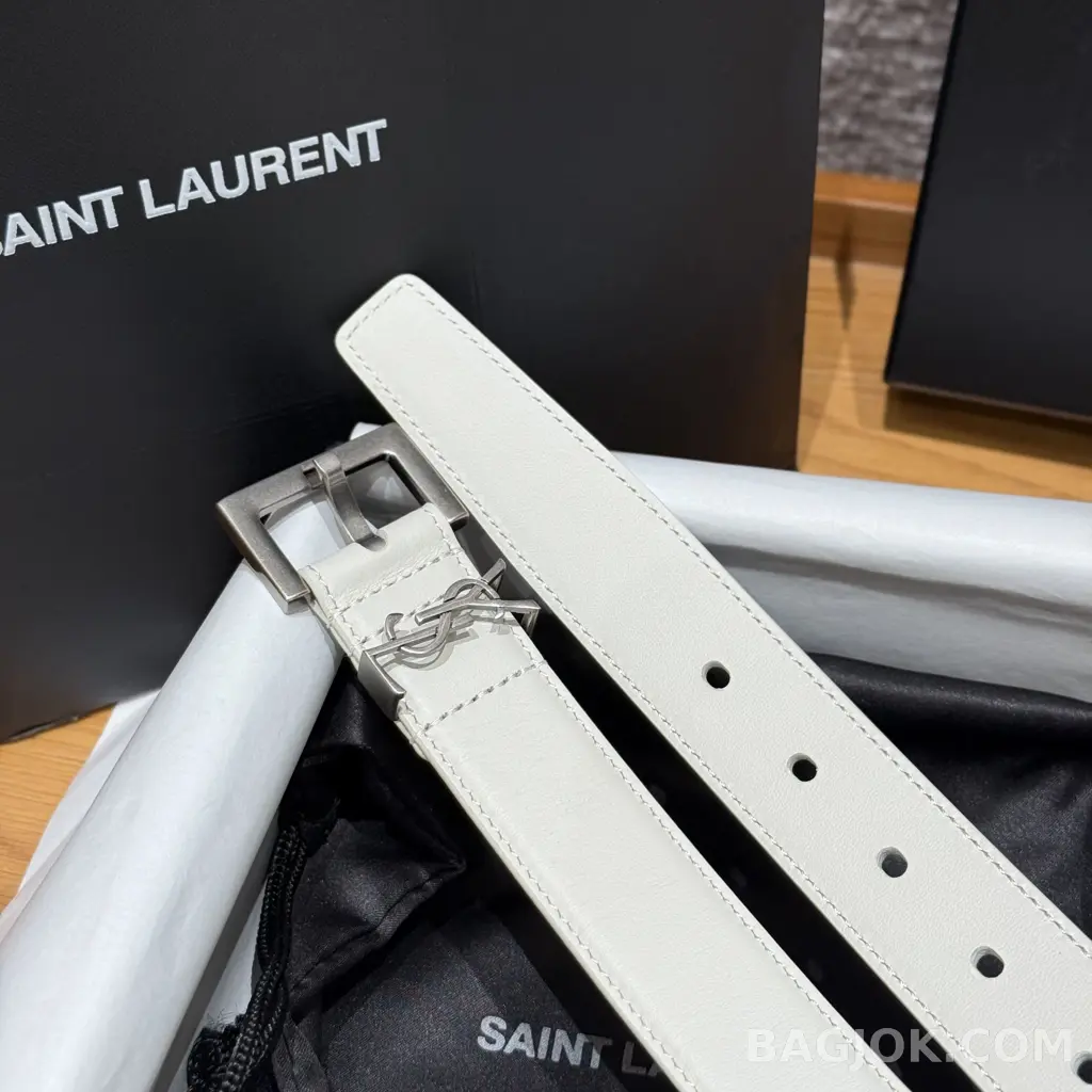 생로랑 생로랑 YSL 모노그램 레더 벨트 화이트 30mm 상세 이미지
