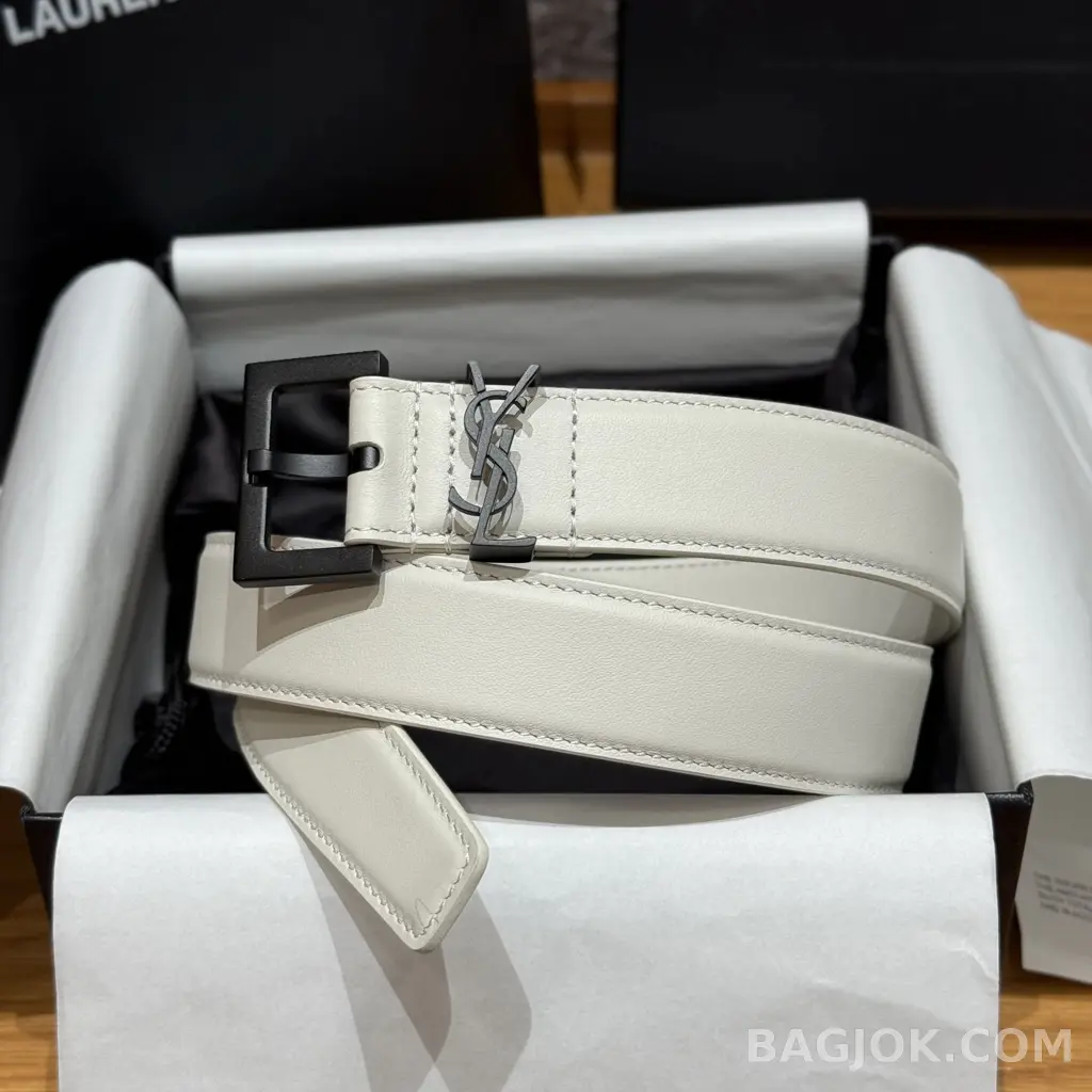 생로랑 생로랑 YSL 모노그램 레더 벨트 화이트 30mm 상세 이미지