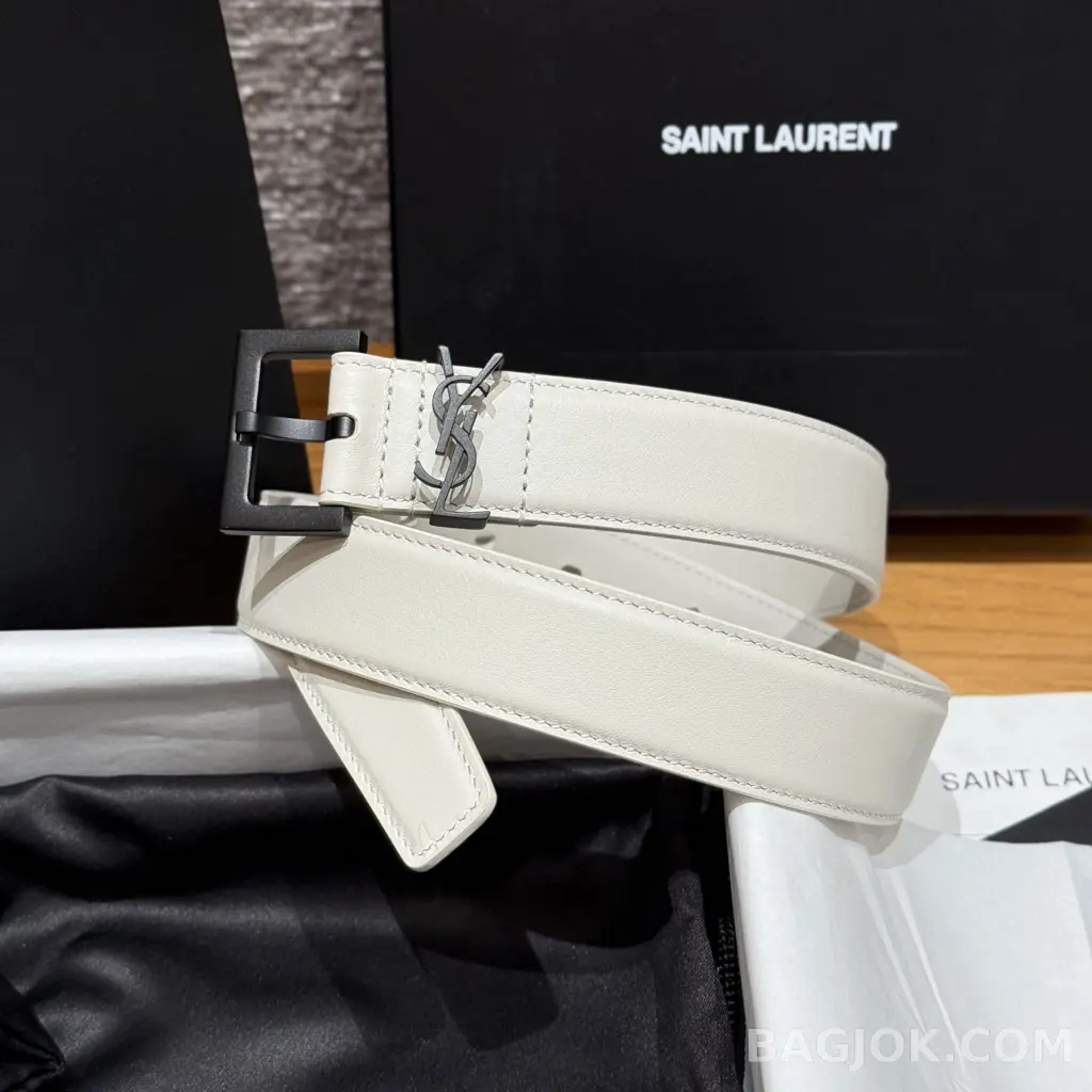 생로랑 생로랑 YSL 모노그램 레더 벨트 화이트 30mm 상세 이미지