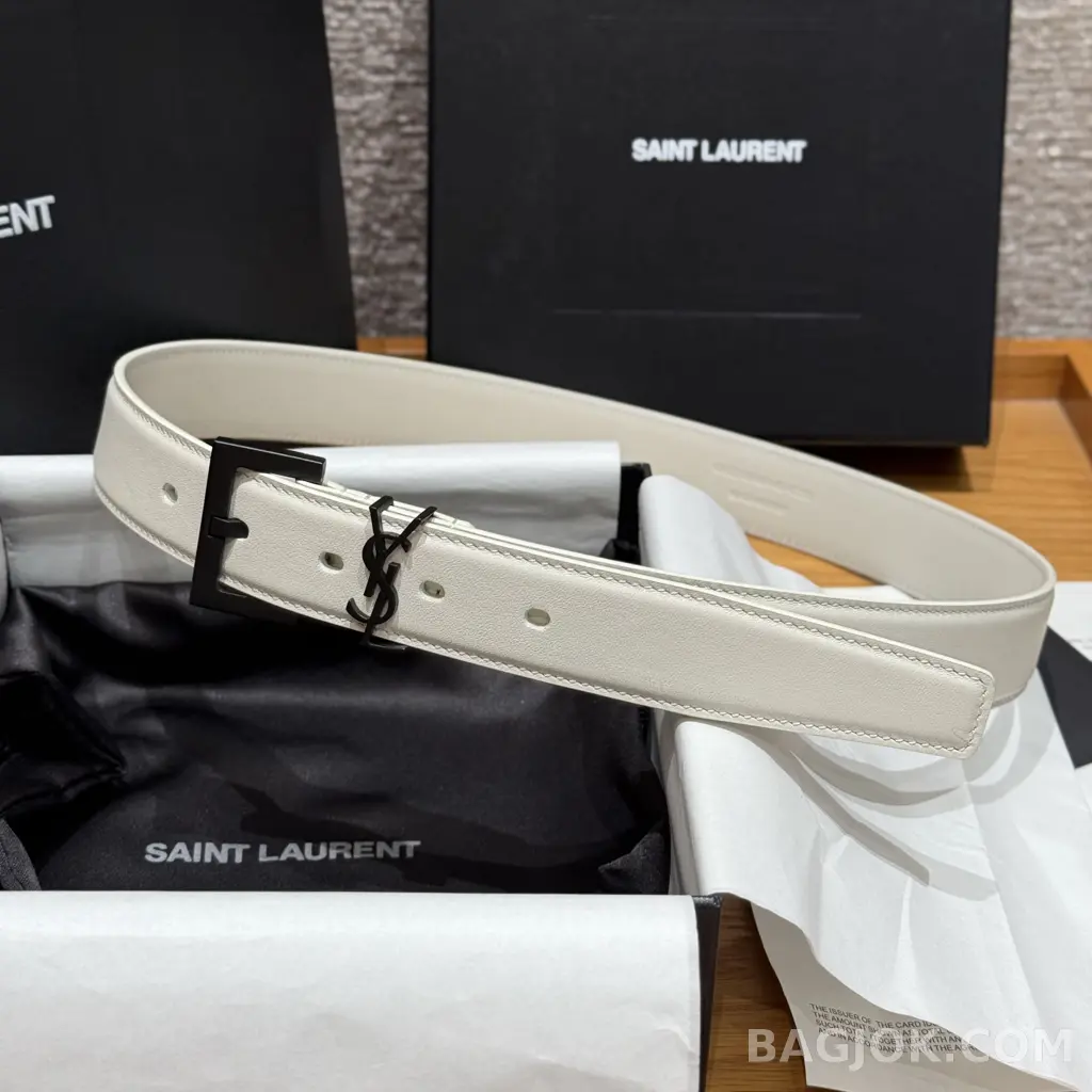 생로랑 생로랑 YSL 모노그램 레더 벨트 화이트 30mm 상세 이미지