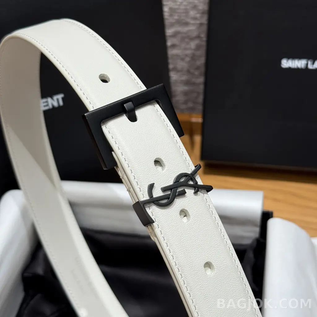 생로랑 생로랑 YSL 모노그램 레더 벨트 화이트 30mm 상세 이미지