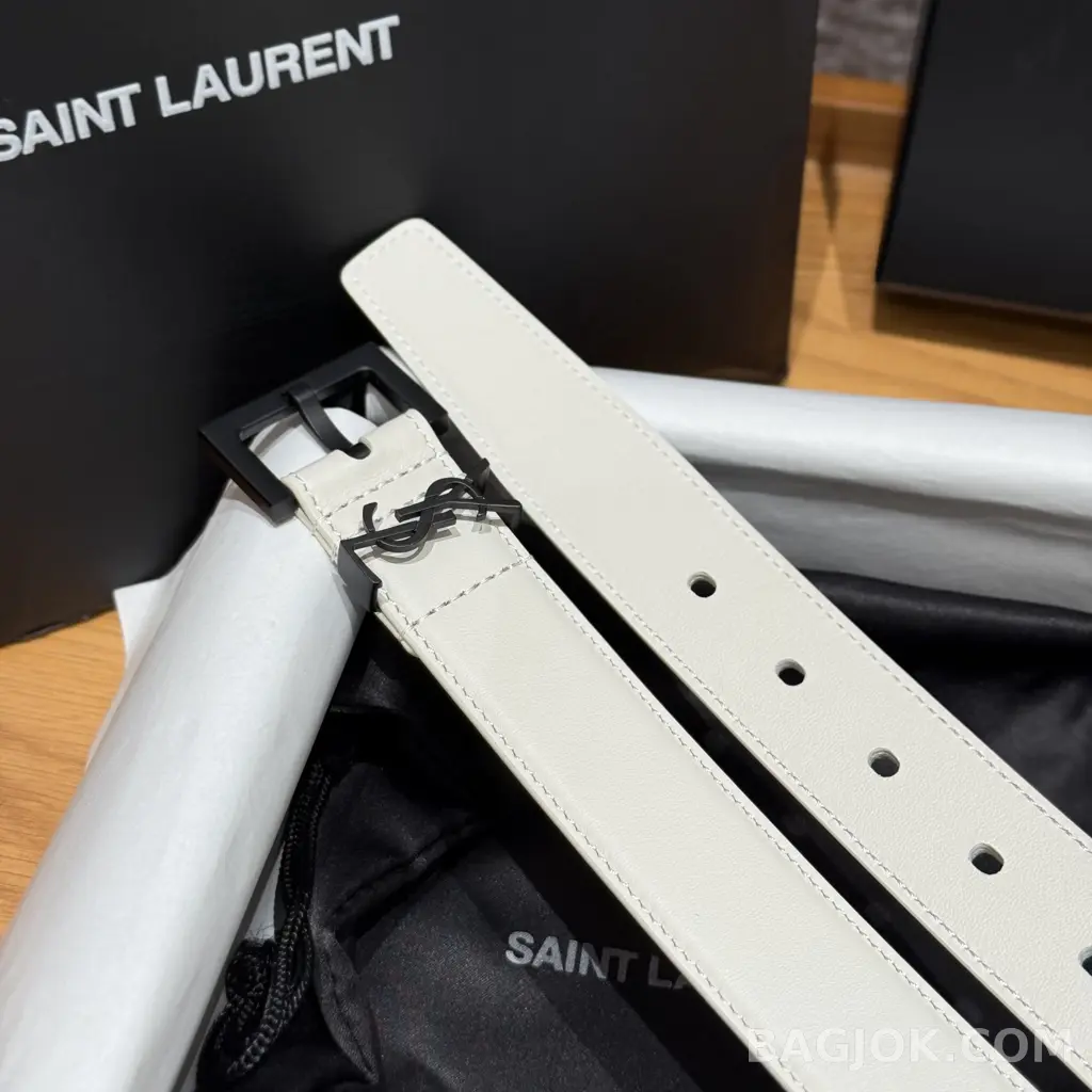 생로랑 생로랑 YSL 모노그램 레더 벨트 화이트 30mm 상세 이미지