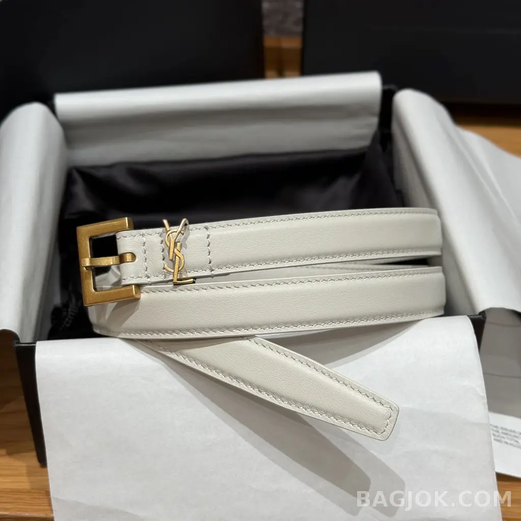 생로랑 생로랑 YSL 모노그램 레더 벨트 화이트 20mm 상세 이미지