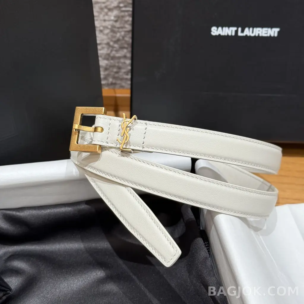 생로랑 생로랑 YSL 모노그램 레더 벨트 화이트 20mm 상세 이미지