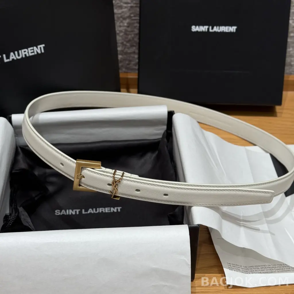 생로랑 생로랑 YSL 모노그램 레더 벨트 화이트 20mm 상세 이미지