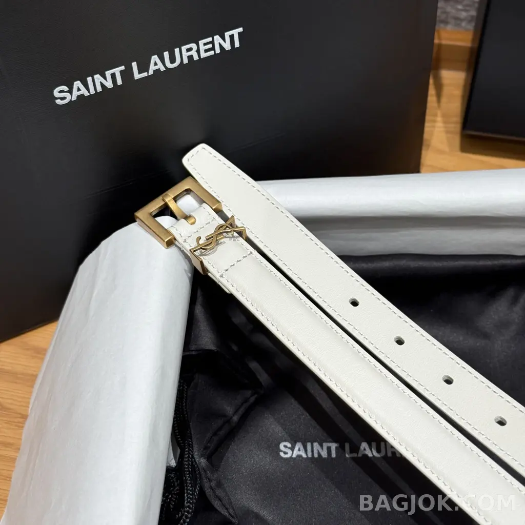 생로랑 생로랑 YSL 모노그램 레더 벨트 화이트 20mm 상세 이미지