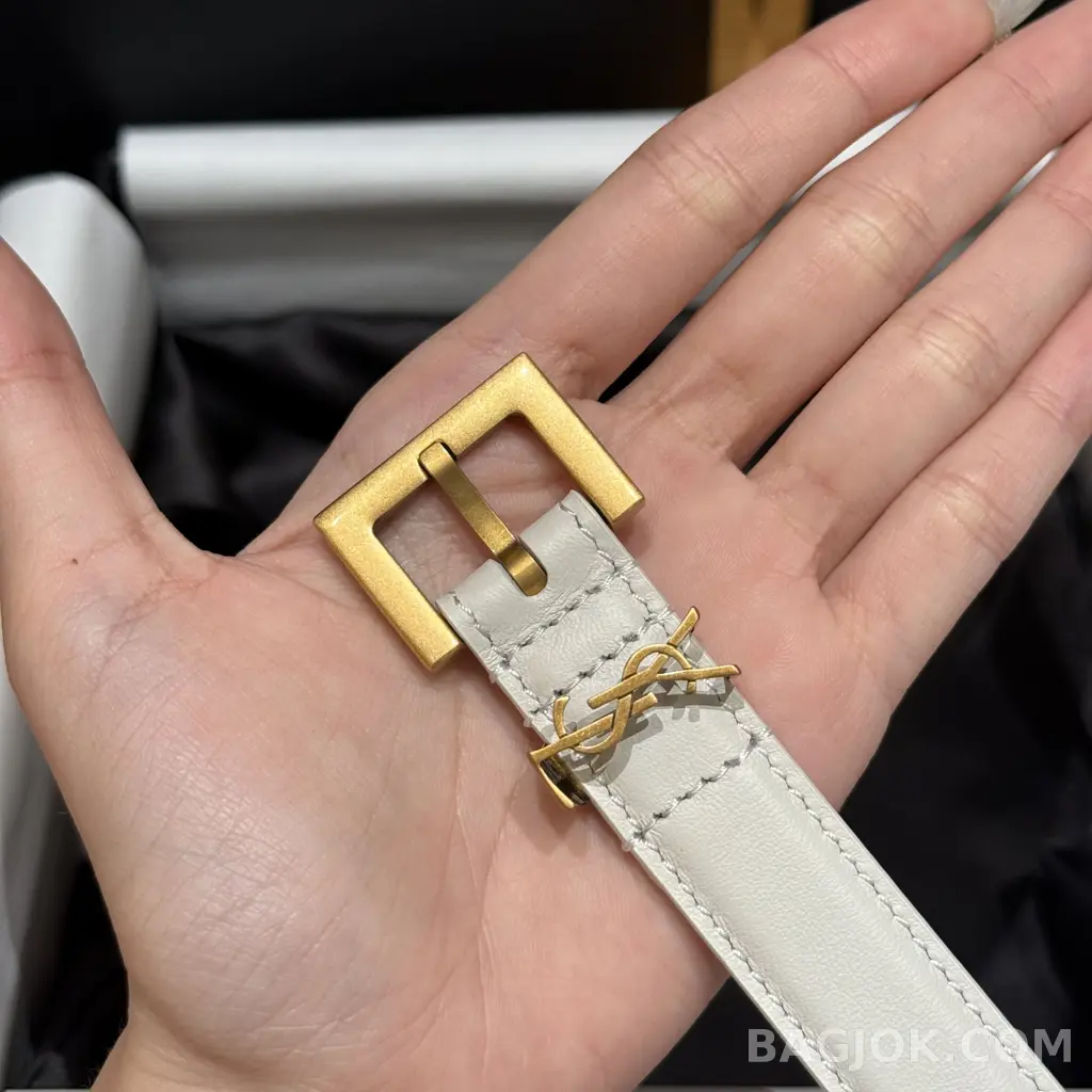 생로랑 생로랑 YSL 모노그램 레더 벨트 화이트 20mm 상세 이미지