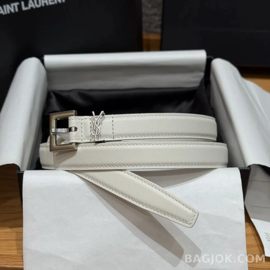 생로랑 생로랑 YSL 모노그램 레더 벨트 화이트 20mm 상세 이미지