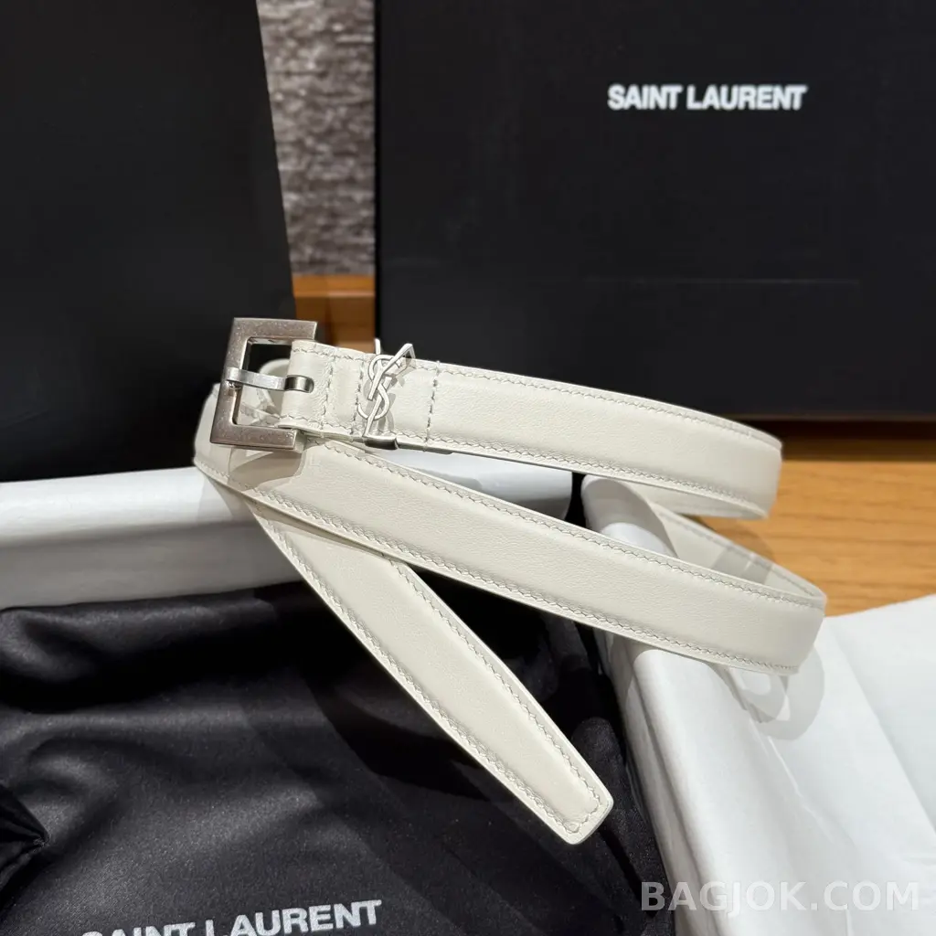 생로랑 생로랑 YSL 모노그램 레더 벨트 화이트 20mm 상세 이미지