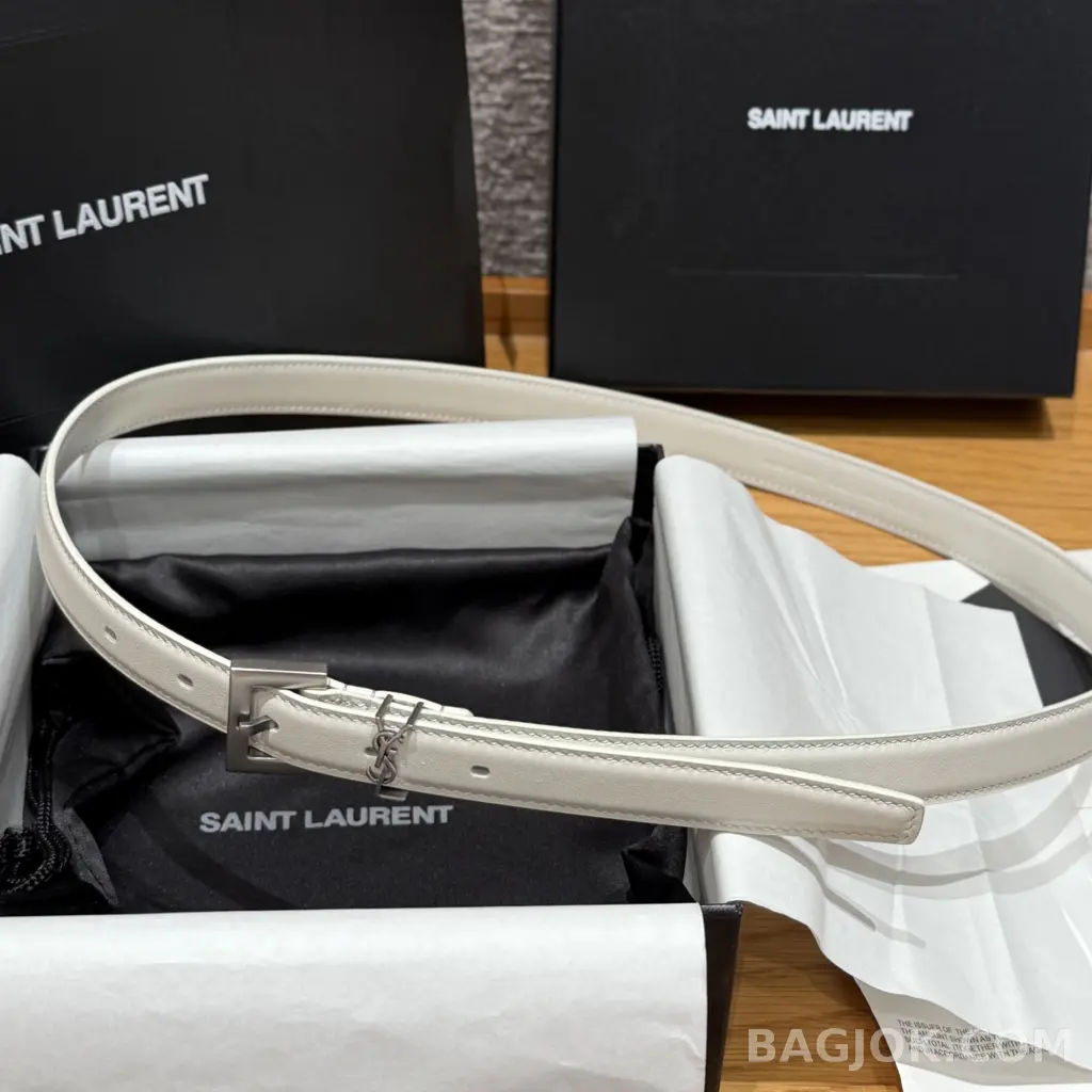 생로랑 생로랑 YSL 모노그램 레더 벨트 화이트 20mm 상세 이미지