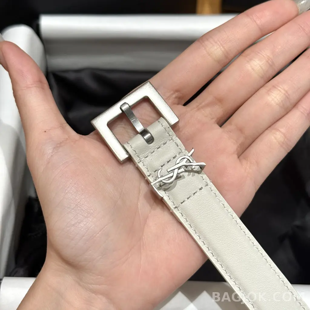 생로랑 생로랑 YSL 모노그램 레더 벨트 화이트 20mm 상세 이미지
