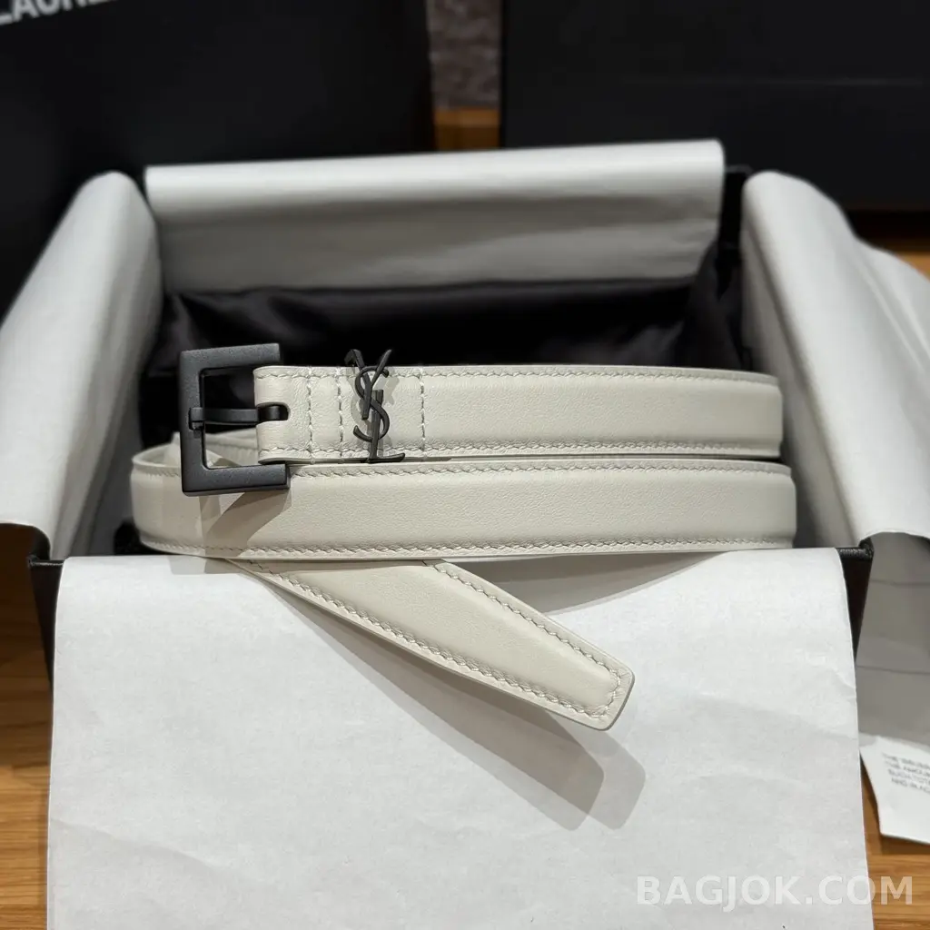 생로랑 생로랑 YSL 모노그램 레더 벨트 화이트 20mm 상세 이미지