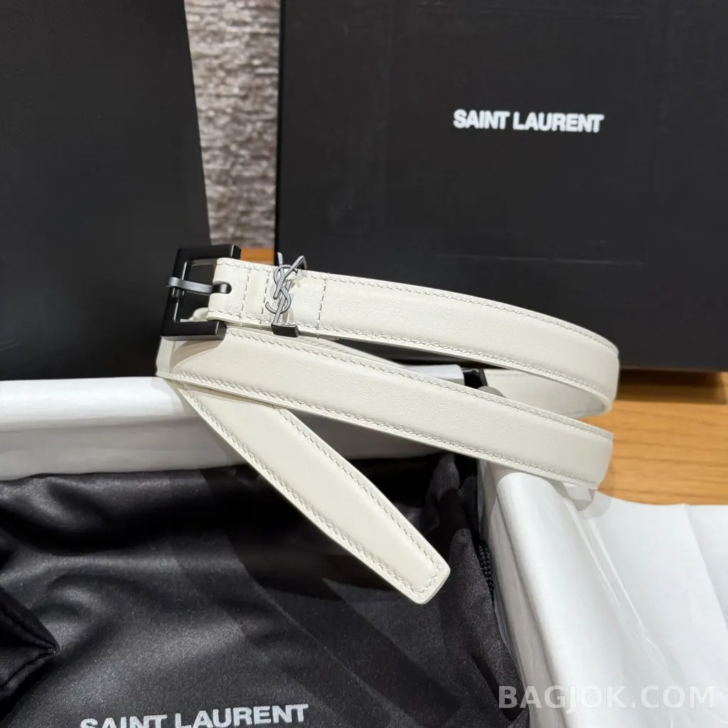 생로랑 생로랑 YSL 모노그램 레더 벨트 화이트 20mm 상세 이미지