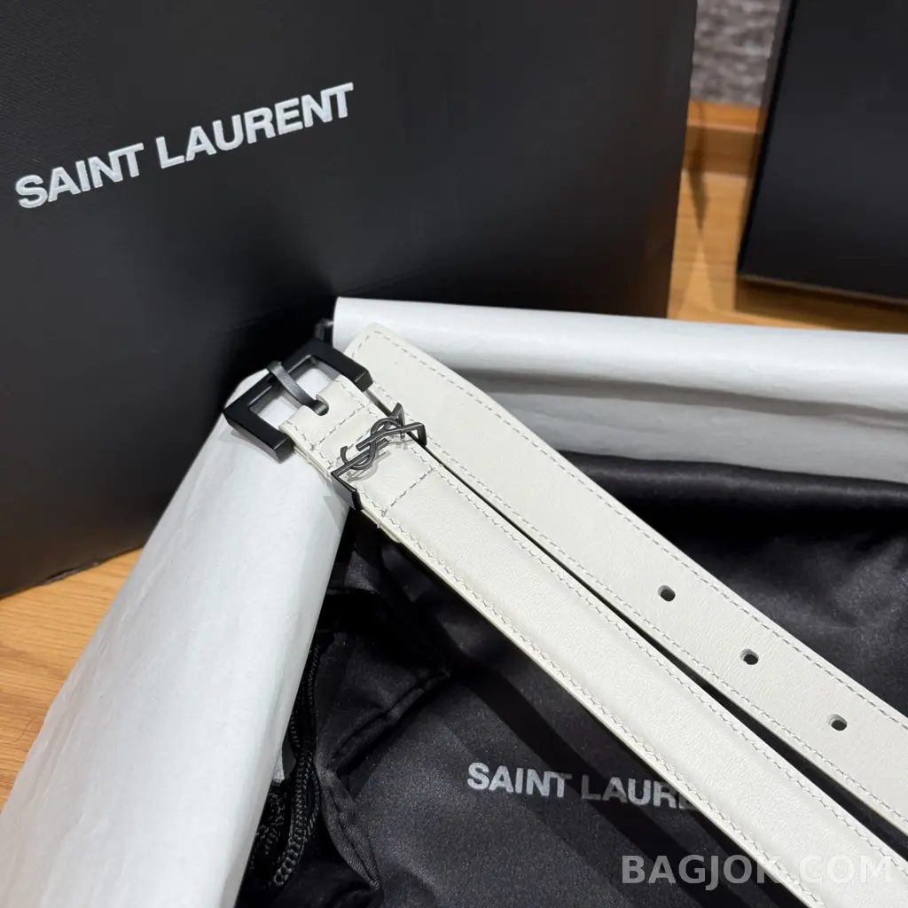 생로랑 생로랑 YSL 모노그램 레더 벨트 화이트 20mm 상세 이미지