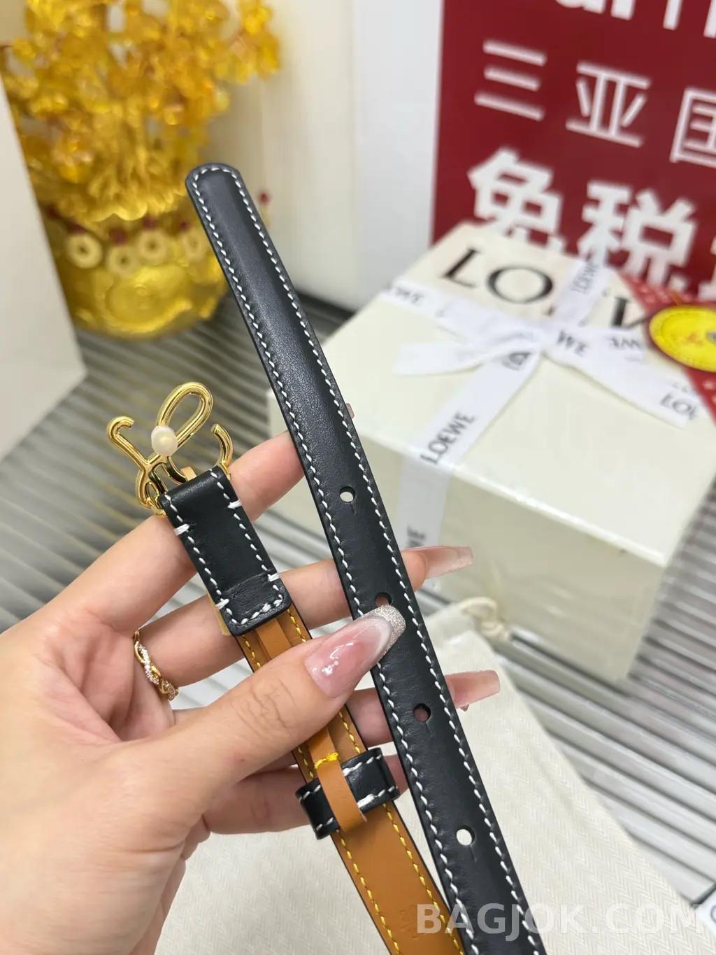 로에베 로에베 아나그램 L 버클 가죽 벨트 1.5cm 상세 이미지