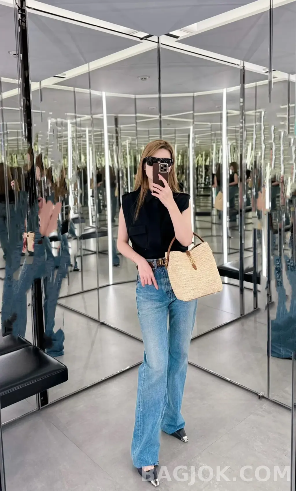 생로랑 Saint Laurent LE 37 버킷백 우븐 라피아 상세 이미지