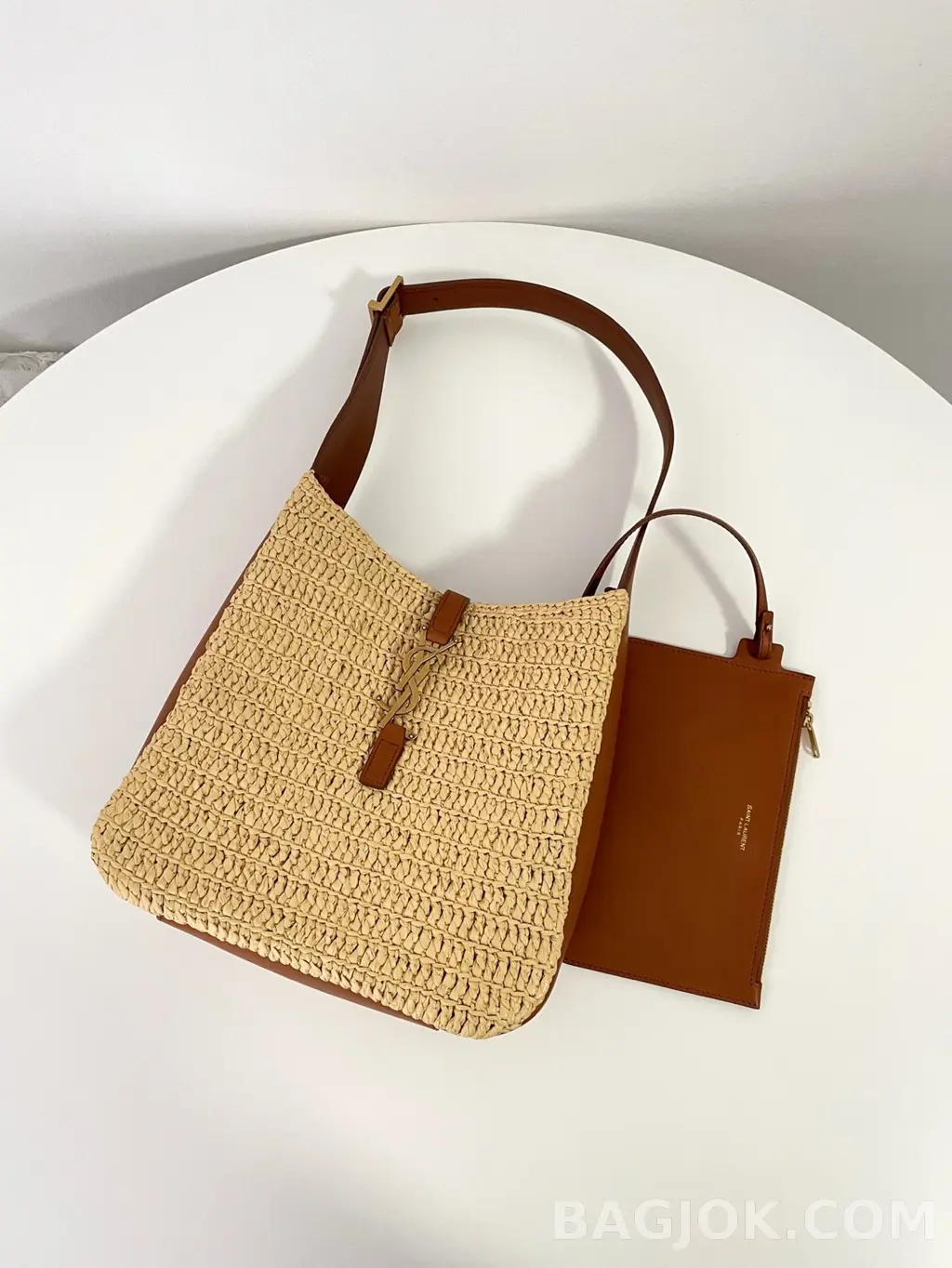 생로랑 Saint Laurent LE 5À7 서플 라피아 앤 레더 스몰 상세 이미지