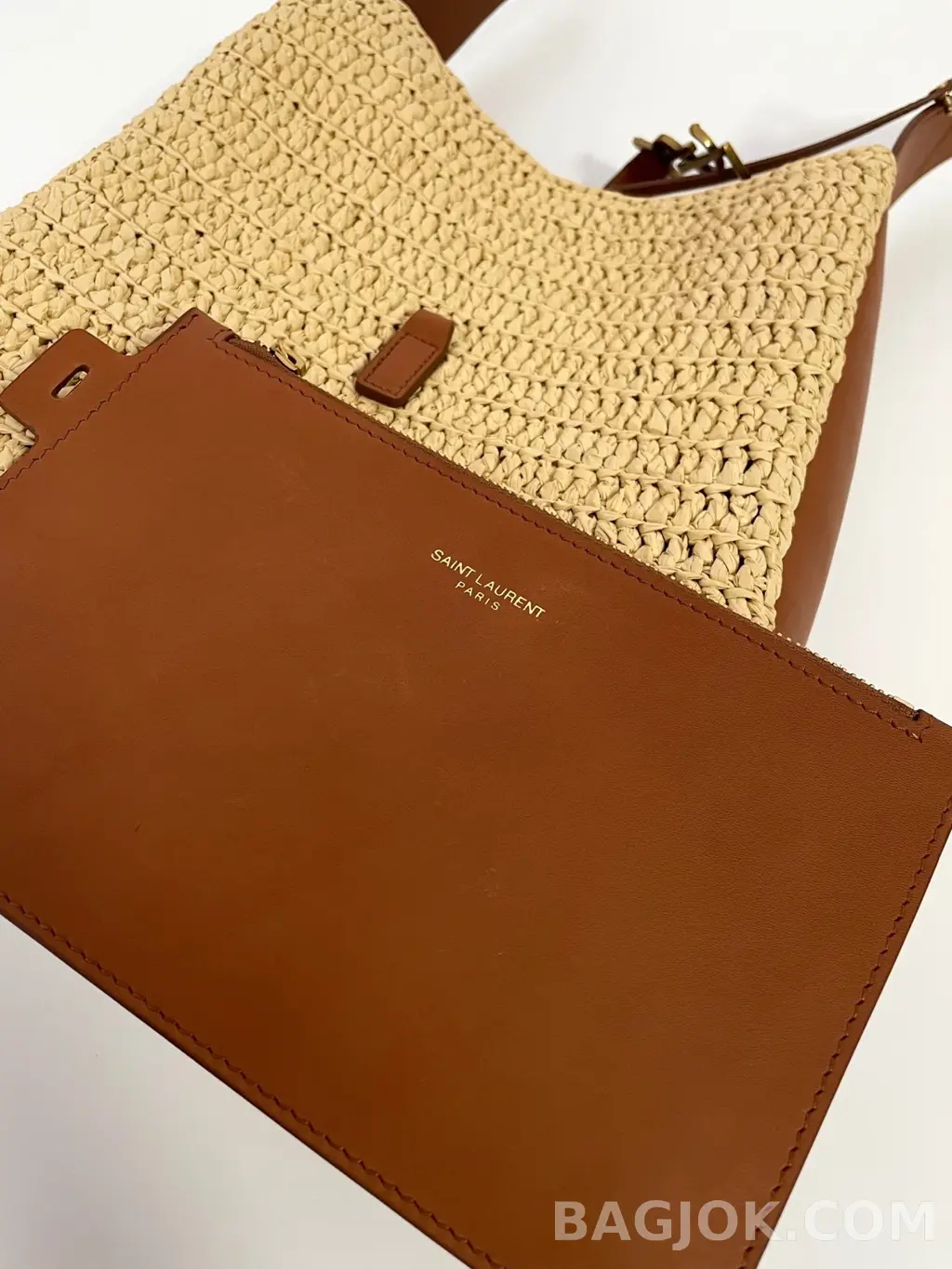 생로랑 Saint Laurent LE 5À7 서플 라피아 앤 레더 스몰 상세 이미지