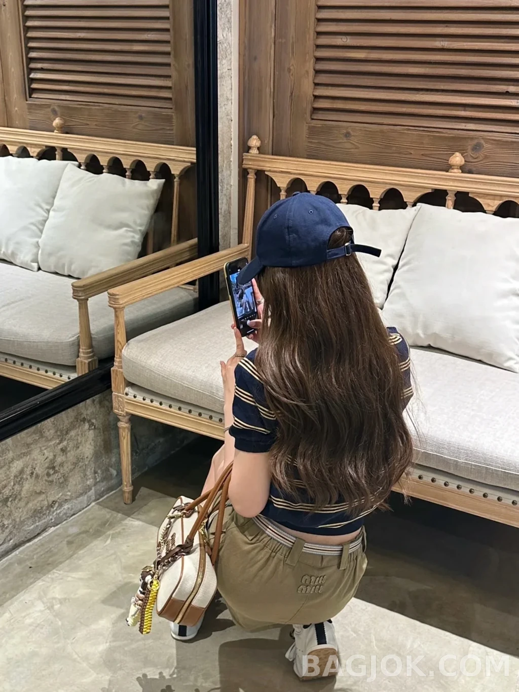미우미우 MiuMiu 캔버스&가죽 보 백 상세 이미지