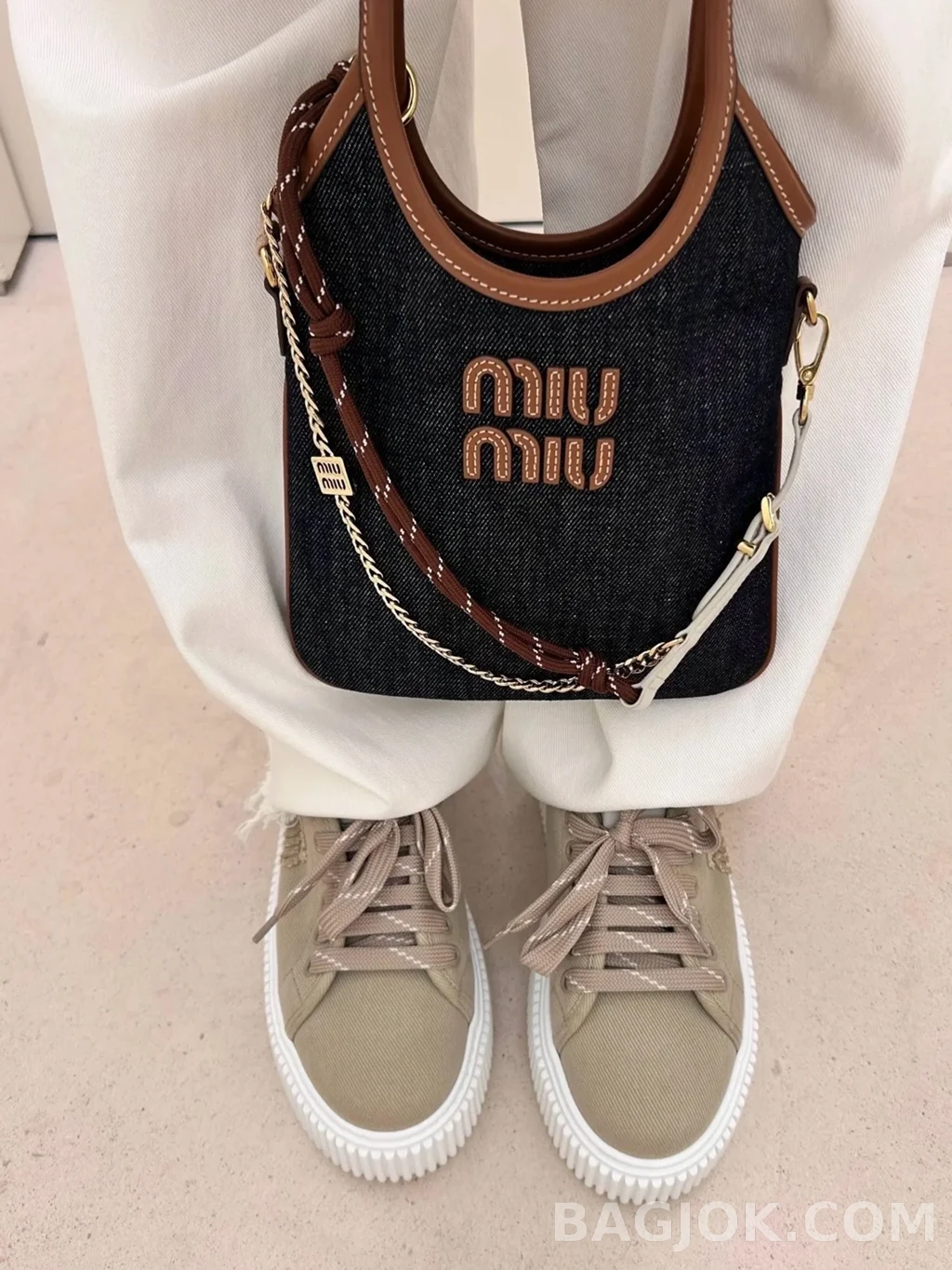 미우미우 MiuMiu 아이비 데님 핸드백 블루 브랜디 상세 이미지