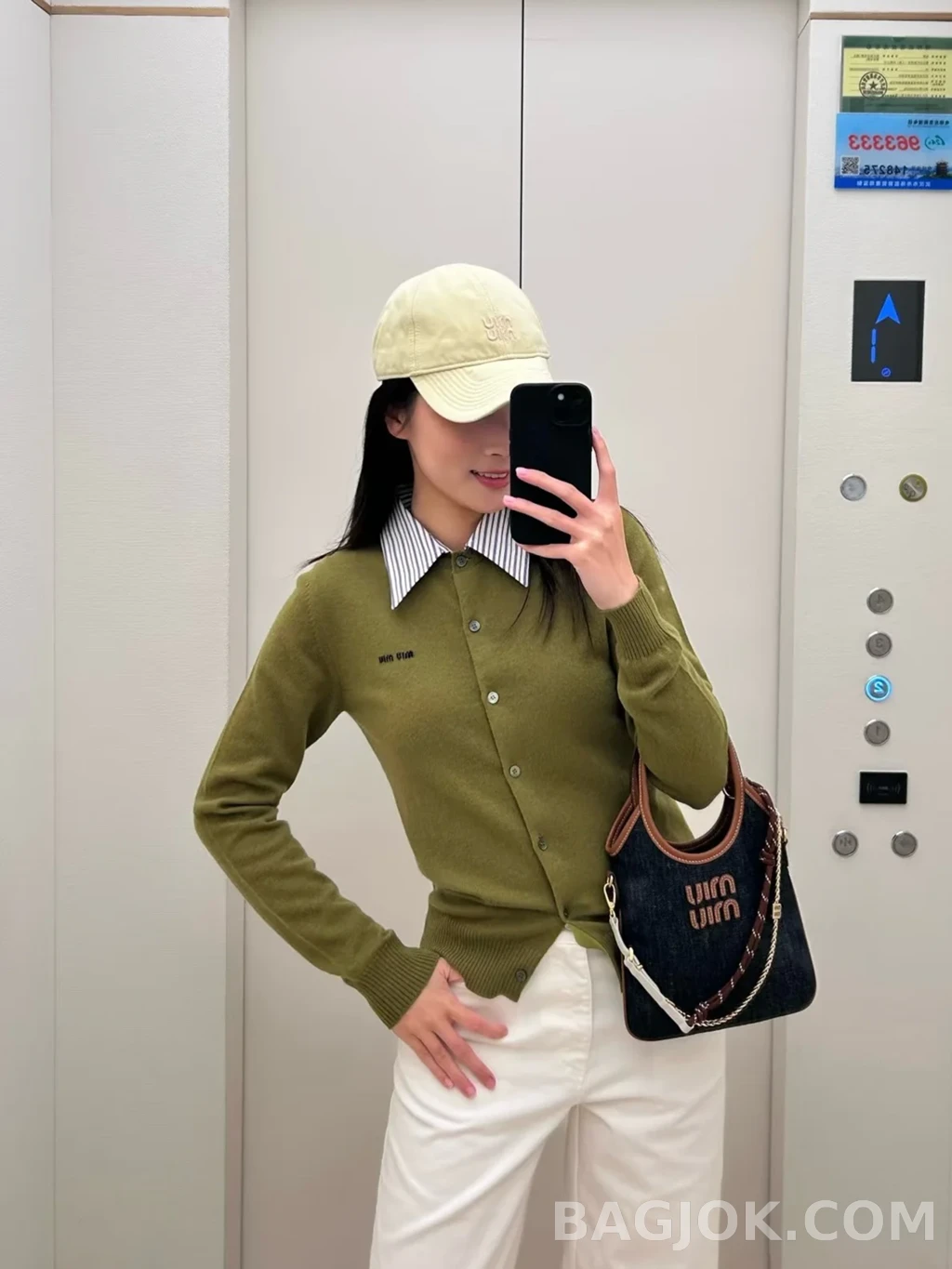 미우미우 MiuMiu 아이비 데님 핸드백 블루 브랜디 상세 이미지