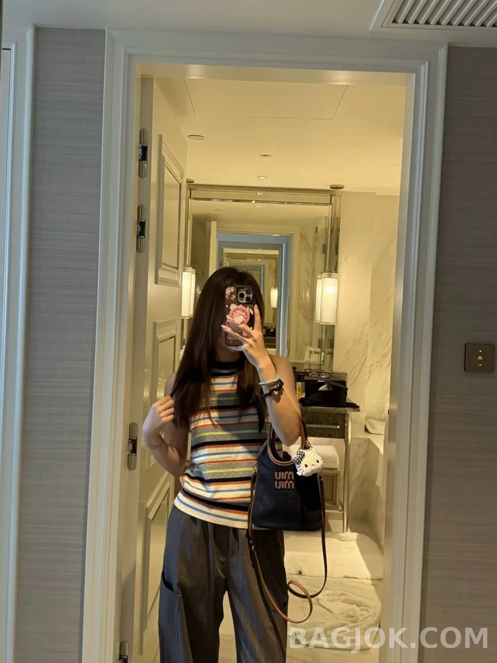 미우미우 MiuMiu 아이비 데님 핸드백 블루 브랜디 상세 이미지