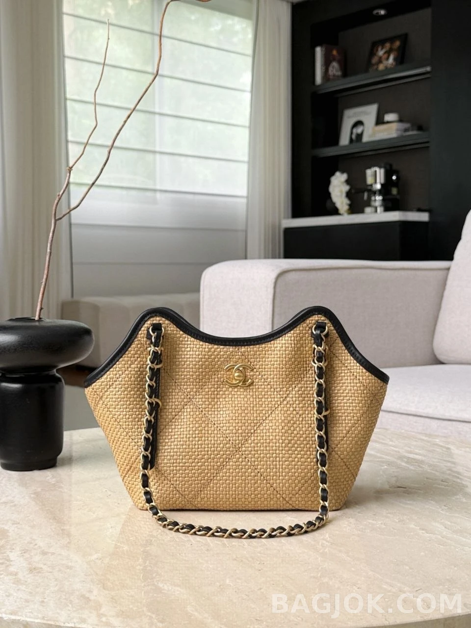 샤넬 Chanel 26C 브레이드 라피아 카프스킨 스몰 쇼핑 백 상세 이미지