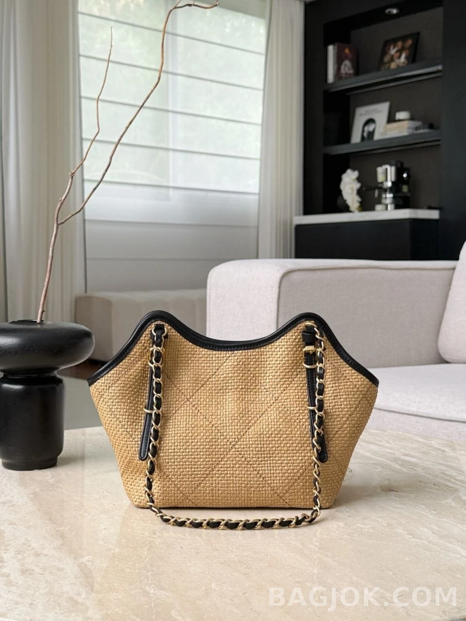 샤넬 Chanel 26C 브레이드 라피아 카프스킨 스몰 쇼핑 백 상세 이미지