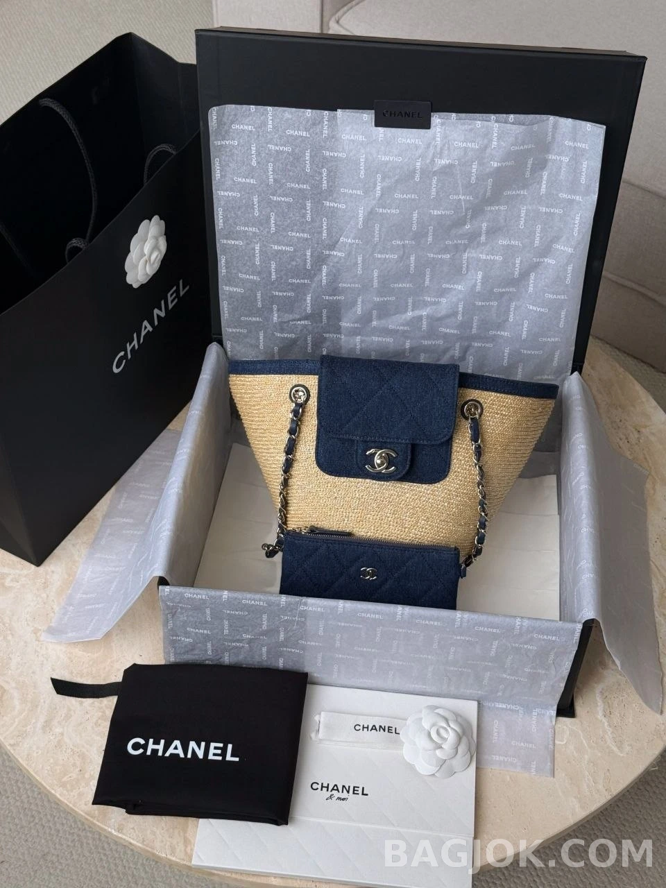 샤넬 Chanel 26m 라피아 스몰 쇼핑백 데님  상세 이미지