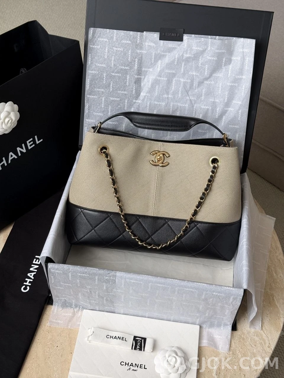 샤넬 Chanel 26s 캔버스 & 카프 콤비 호보백 상세 이미지