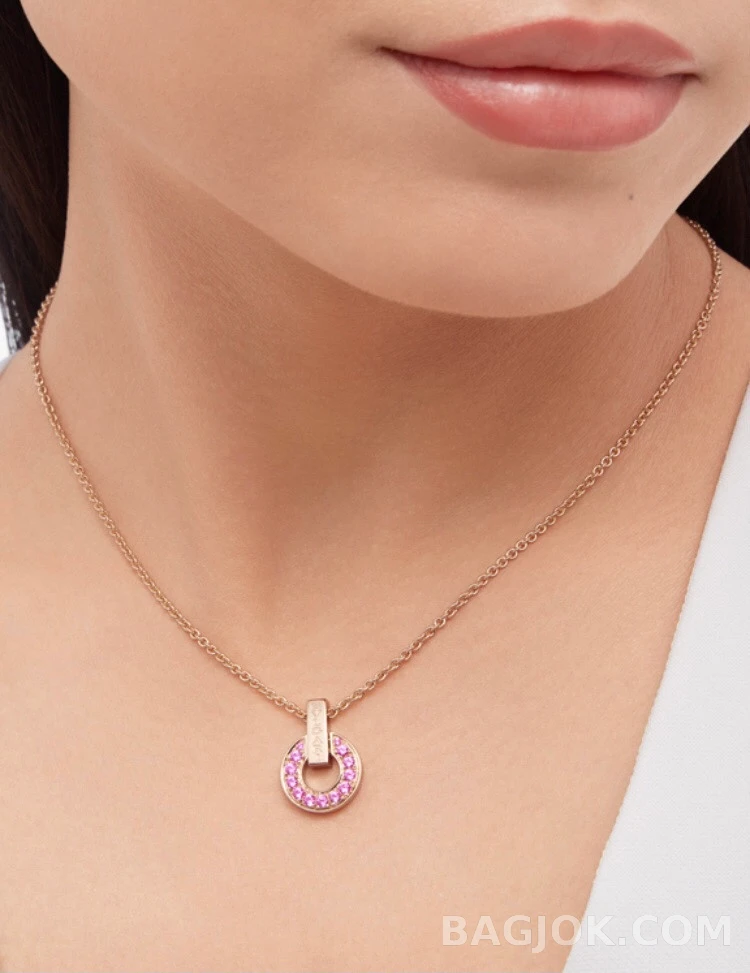불가리 Bvlgari 라운드 핑크 스톤 목걸이 상세 이미지