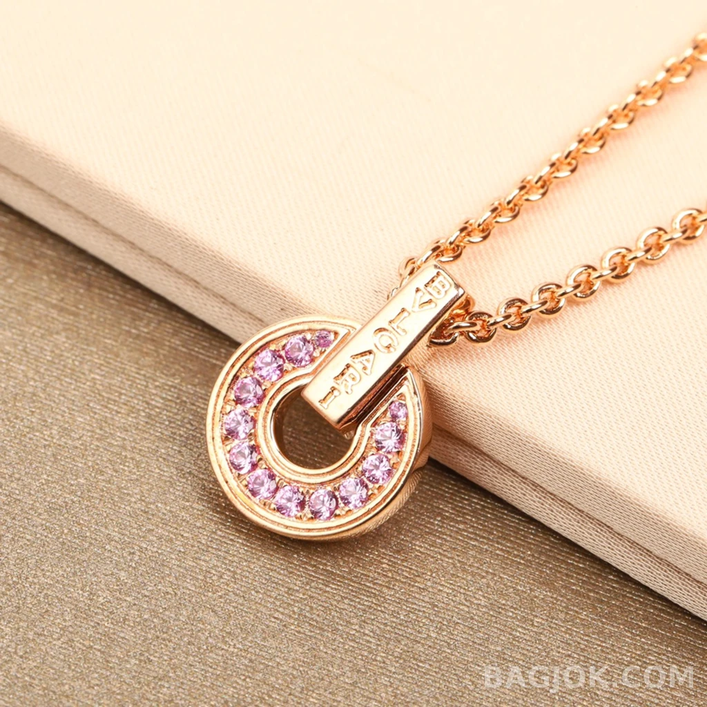 불가리 Bvlgari 라운드 핑크 스톤 목걸이 상세 이미지