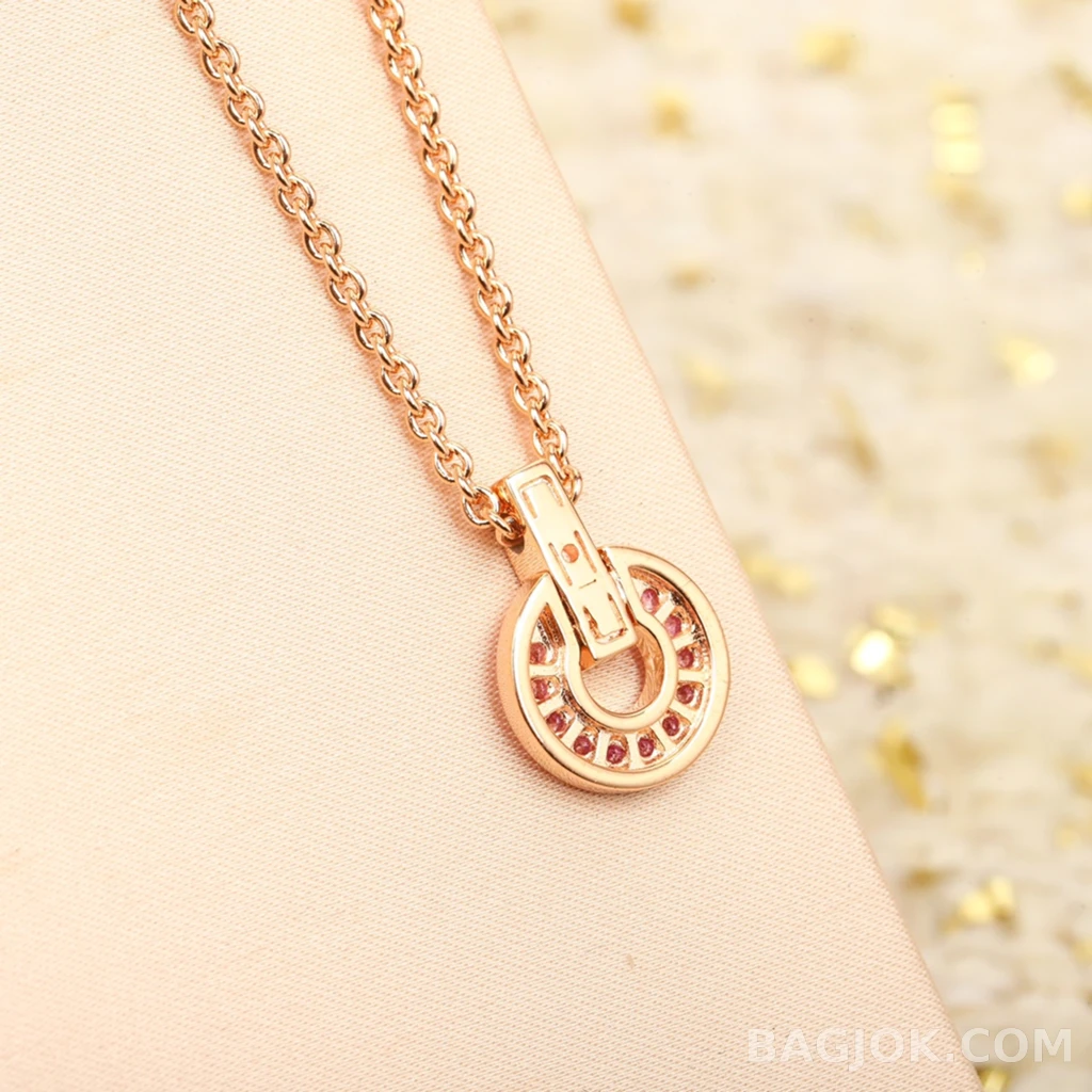 불가리 Bvlgari 라운드 핑크 스톤 목걸이 상세 이미지