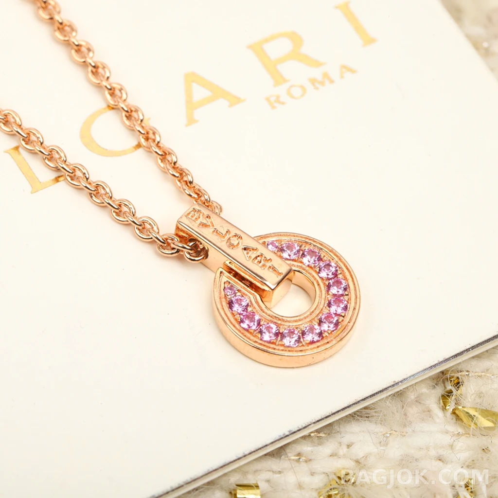 불가리 Bvlgari 라운드 핑크 스톤 목걸이 상세 이미지