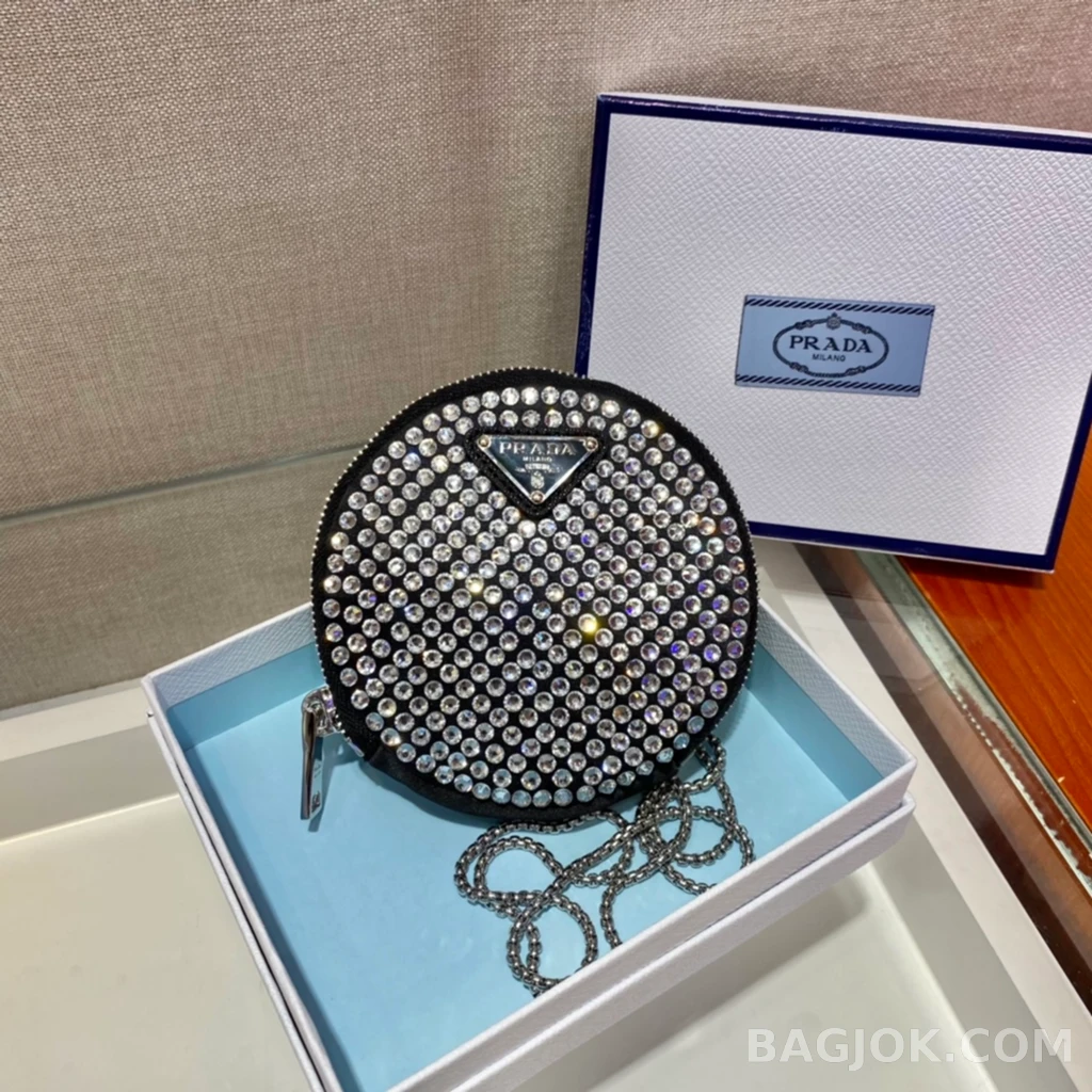 프라다 Prada 미니 라운드 코인 파우치 크리스탈 상세 이미지