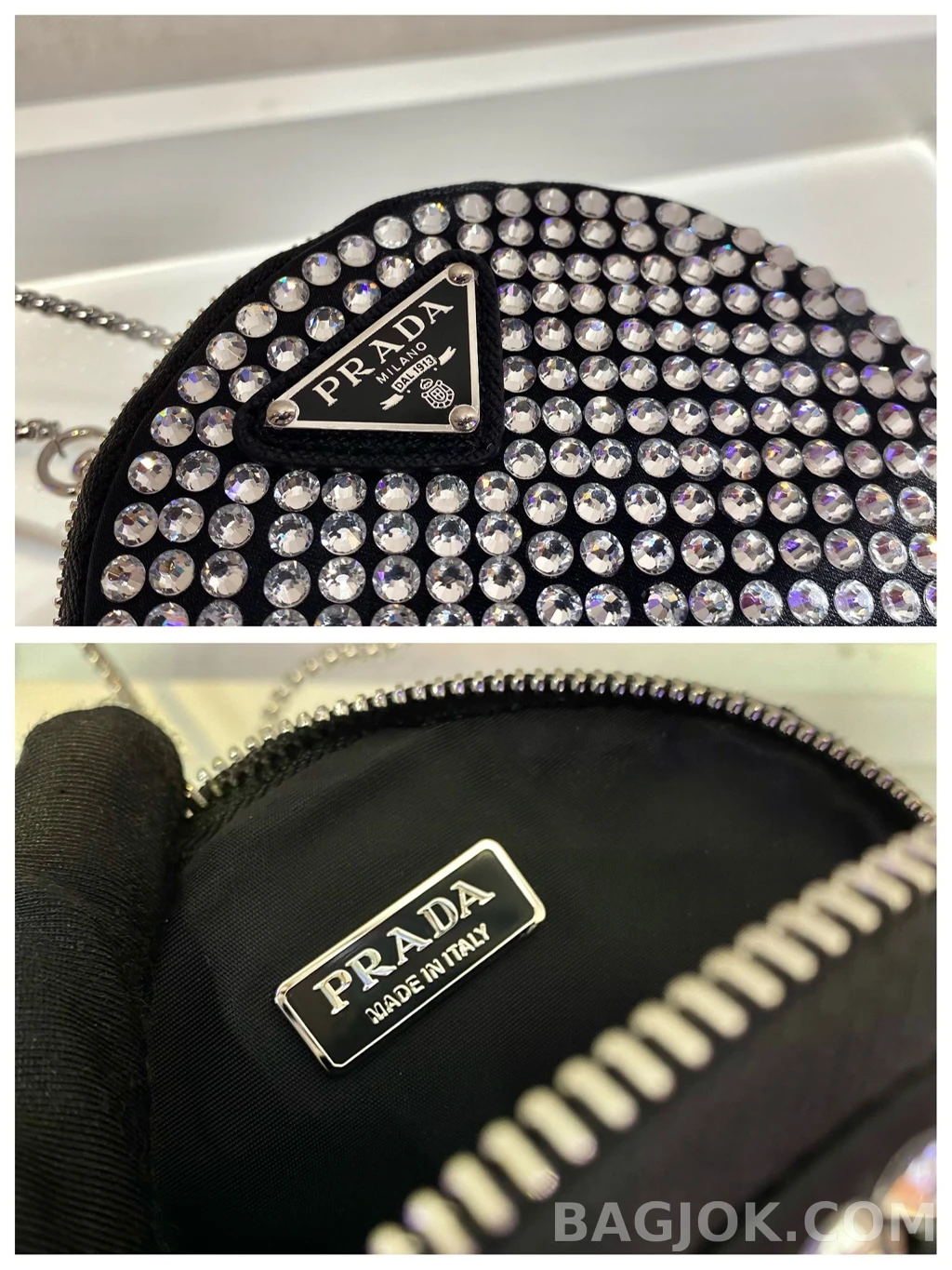 프라다 Prada 미니 라운드 코인 파우치 크리스탈 상세 이미지